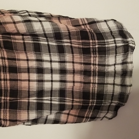 Splendid Plaid Surplice Top Cotton Gauze Style Crinkle Black White Pink Wrap - Picture 8 of 9
